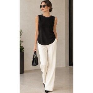 Theory black  top, 100% silk S featuring lambskin details and contrast stitching